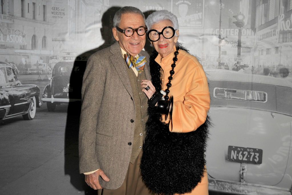 NEW YORK CITY, NY - APRIL 26: Carl Apfel and Iris Apfel attend Spring Lecture Symposium and Luncheon Honoring ELIZABETH TOZER with Special Presentation by IRIS APFEL & PETER PENNOYER at Museum of the City of New York on April 26, 2010 in New York City. (Photo by NICK HUNT /Patrick McMullan via Getty Images)