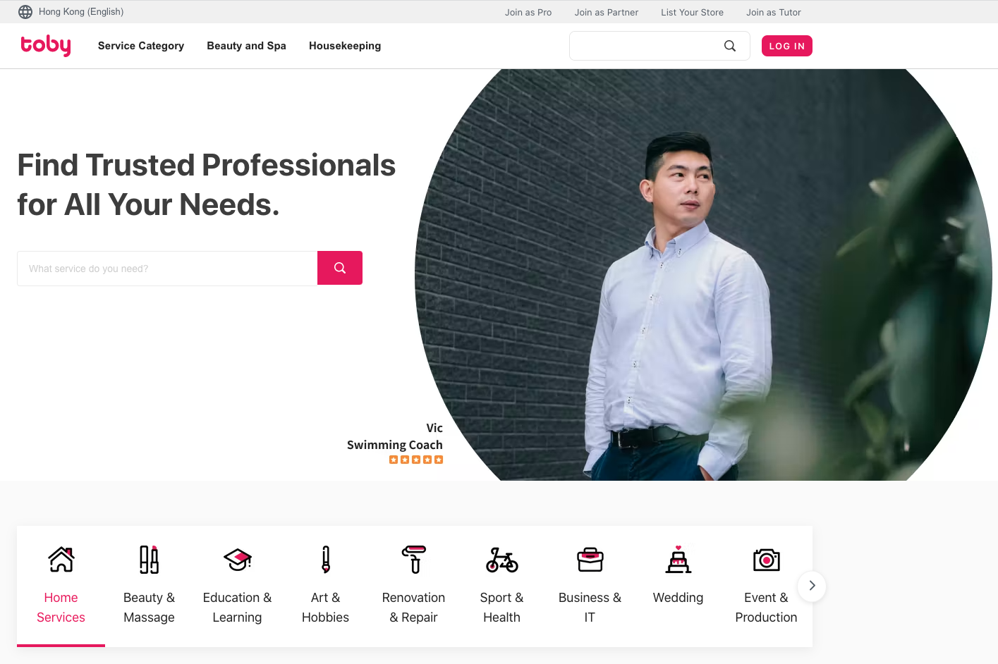 Accessible via app or desktop, Toby connects customers with trusted service professionals