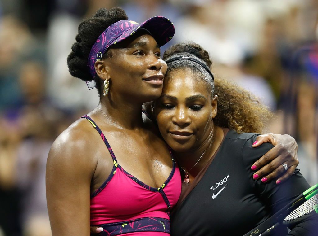 NEW YORK, NY - AUGUST 31:  Serena Williams of The United States is congratulated by her sister and opponant Venus Williams of The United States following their ladies singles third round match on Day Five of the 2018 US Open at the USTA Billie Jean King National Tennis Center on August 31, 2018 in the Flushing neighborhood of the Queens borough of New York City.  (Photo by Julian Finney/Getty Images)