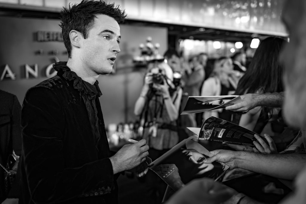 LONDON, ENGLAND - AUGUST 03: (EDITOR'S NOTE: This image has been converted to black and white) Tom Sturridge attends "The Sandman" World Premiere at BFI Southbank on August 03, 2022 in London, England. (Photo by Mike Marsland/WireImage )