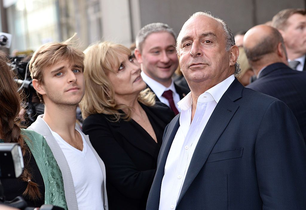 LONDON, ENGLAND - APRIL 29:  Brandon Green and Philip Green attend a photocall to launch the Kate Moss For TopShop collection held at TopShop, Oxford Street on April 29, 2014 in London, England.  (Photo by Karwai Tang/WireImage)