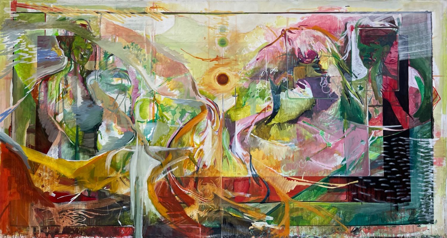 Jana Benitez b. 1985, Compass, 2021, Oil and acrylic on canvas, 213 x 391 cm 84 x 154 in