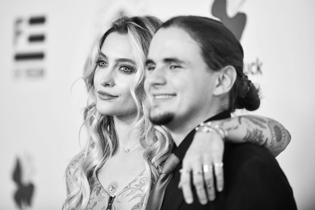 BEVERLY HILLS, CALIFORNIA - AUGUST 19: (EDITOR'S NOTE: Image has been processed to a black and white. Color version available). (L-R) Paris Jackson and Prince Jackson attend the 2022 Harold and Carole Pump Foundation Gala at The Beverly Hilton on August 19, 2022 in Beverly Hills, California. (Photo by Rodin Eckenroth/Getty Images)