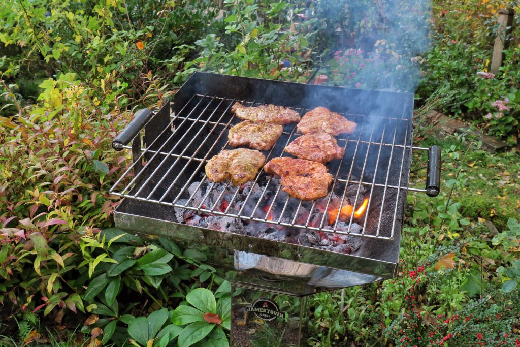 03 October 2019, Thuringia, Oberhof: Thüringer Rostbrätl lie on a charcoal grill in a garden. Photo: Soeren Stache/dpa-Zentralbild/ZB (Photo by Soeren Stache/picture alliance via Getty Images)