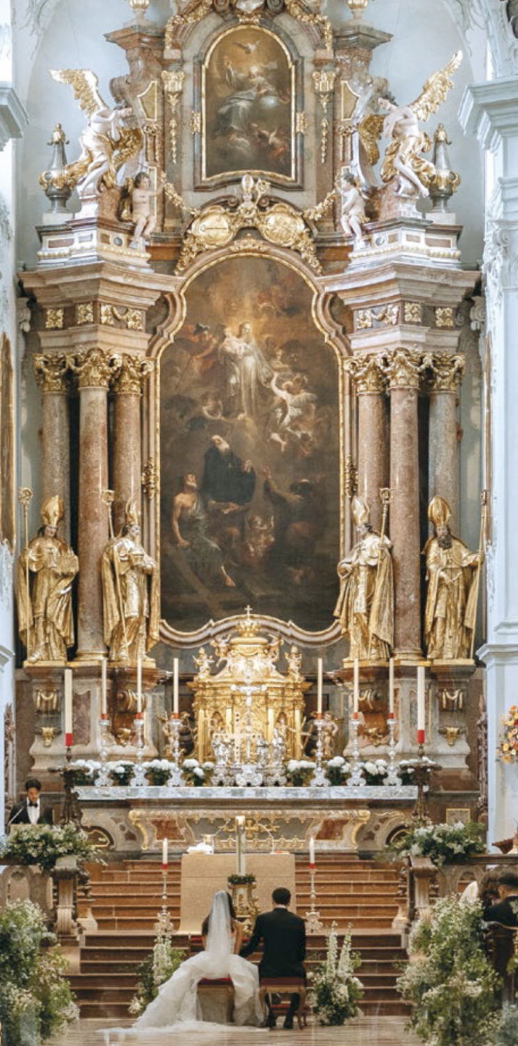 The couple exchanged vows at St Peter’s Abbey in Salzburg
