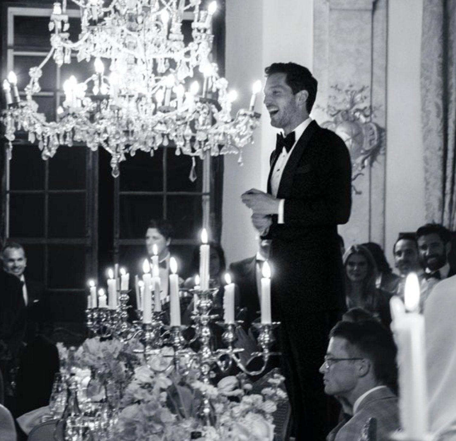 The groom giving a few words at the dinner