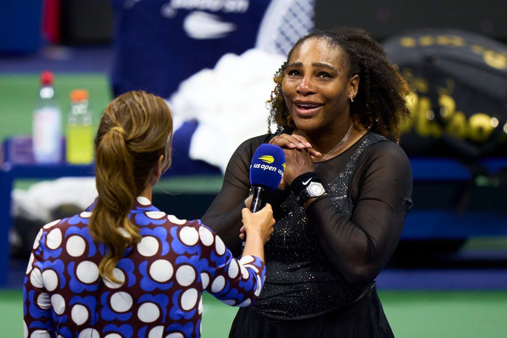 NEW YORK, NEW YORK - SEPTEMBER 02: Serena Williams of the United States reacts after being defeated by Ajla Tomljanovic of Australia during their Women's Singles Third Round match on Day Five of the 2022 US Open at USTA Billie Jean King National Tennis Center on September 02, 2022 in the Flushing neighborhood of the Queens borough of New York City. (Photo by Diego Souto/Quality Sport Images/Getty Images)