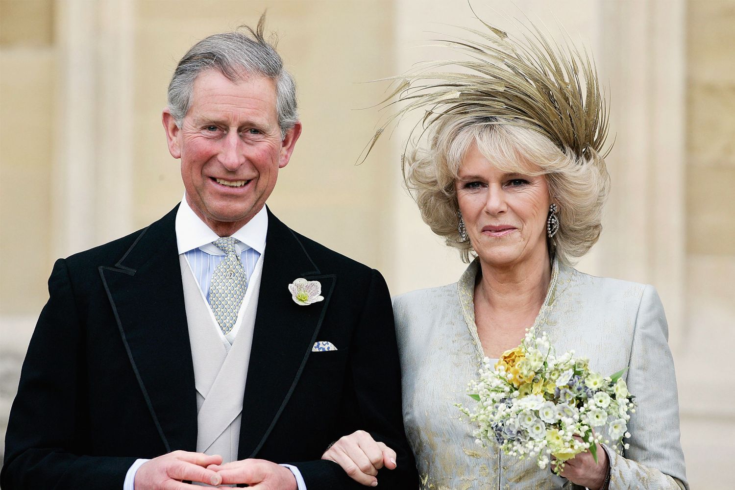 King Charles III, and Camilla Parker Bowles leaves the Service of Prayer and Dedication blessing their marriage. Photo: Getty Images)