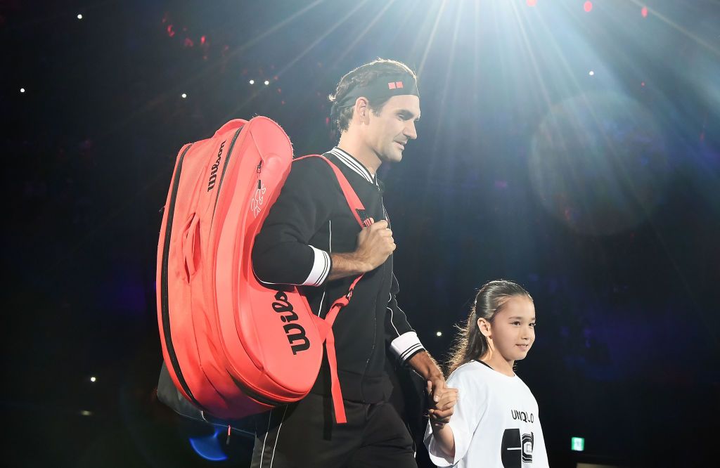 TOKYO, JAPAN - OCTOBER 14: Roger Federer of Switzerland arrives at Uniqlo LifeWear Day Tokyo charity match at the Ariake Coliseum on October 14, 2019 in Tokyo, Japan. (Photo by Jun Sato/WireImage)