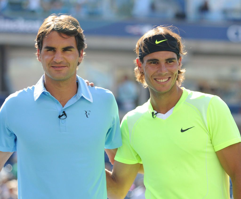 NEW YORK - AUGUST 28: (L-R) Tennis players Roger Federer and Rafael Nadal attend the 2010 Arthur Ashe Kids' Day at the USTA Billie Jean King National Tennis Center on August 28, 2010 in the Queens borough of New York City. (Photo by George Napolitano/FilmMagic)