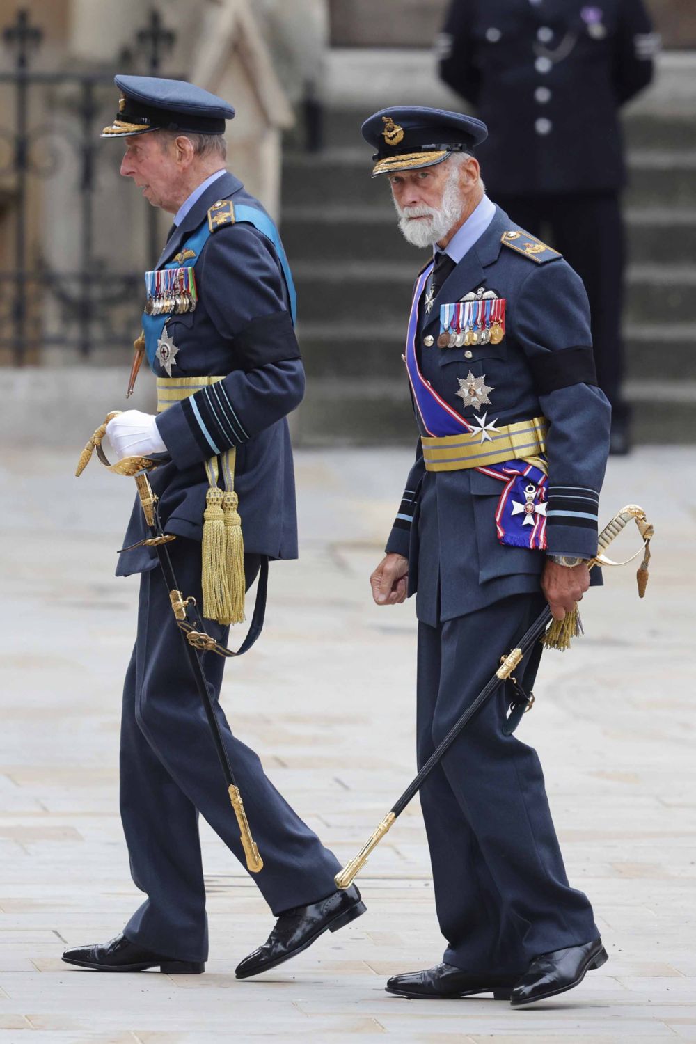 LONDON, ENGLAND - SEPTEMBER 19: Prince Edward, Duke of Kent, and Prince Michael of Kent arrive at Westminster Abbey ahead of The State Funeral of Queen Elizabeth II on September 19, 2022 in London, England. Elizabeth Alexandra Mary Windsor was born in Bruton Street, Mayfair, London on 21 April 1926. She married Prince Philip in 1947 and ascended the throne of the United Kingdom and Commonwealth on 6 February 1952 after the death of her Father, King George VI. Queen Elizabeth II died at Balmoral Castle in Sc