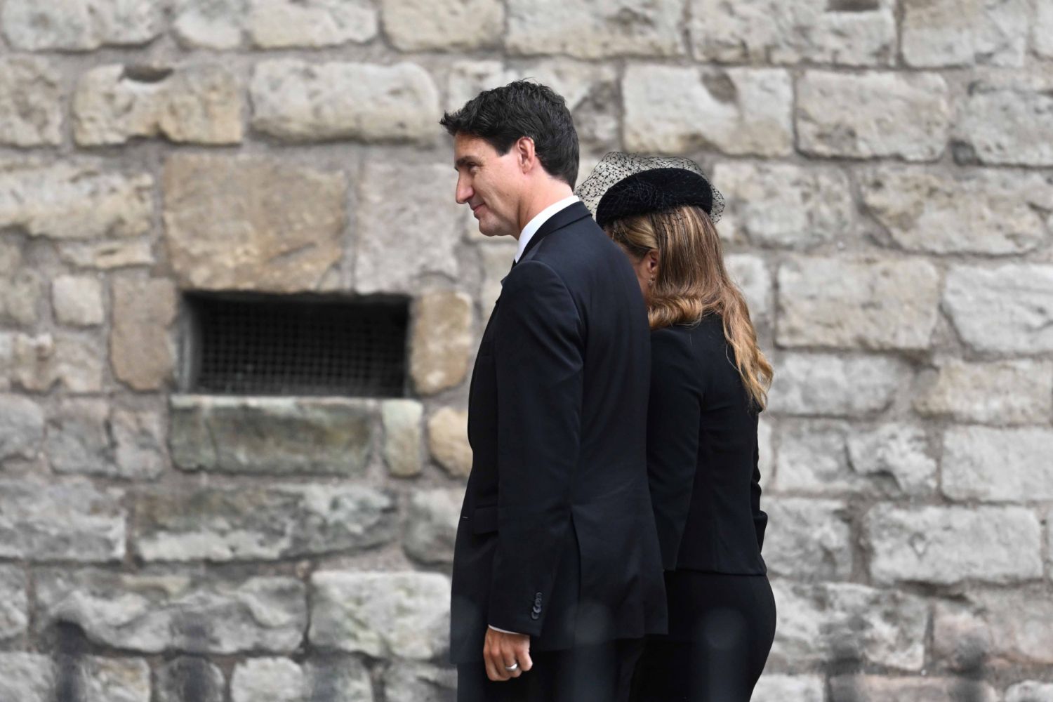 LONDON, ENGLAND - SEPTEMBER 19: Justin Trudeau and Sophie Grégoire Trudeau arrive for the State Funeral of Queen Elizabeth II at Westminster Abbey on September 19, 2022 in London, England. Elizabeth Alexandra Mary Windsor was born in Bruton Street, Mayfair, London on 21 April 1926. She married Prince Philip in 1947 and ascended the throne of the United Kingdom and Commonwealth on 6 February 1952 after the death of her Father, King George VI. Queen Elizabeth II died at Balmoral Castle in Scotland on Septem