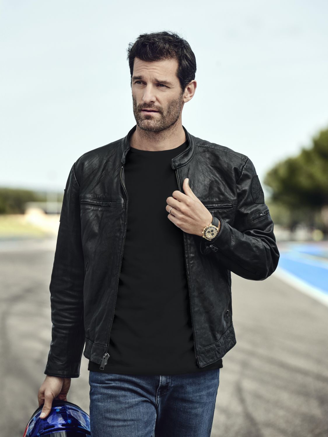 Rolex Testimonee Mark Webber, professional racing driver. He is wearing an Oyster Perpetual Cosmograph Daytona
