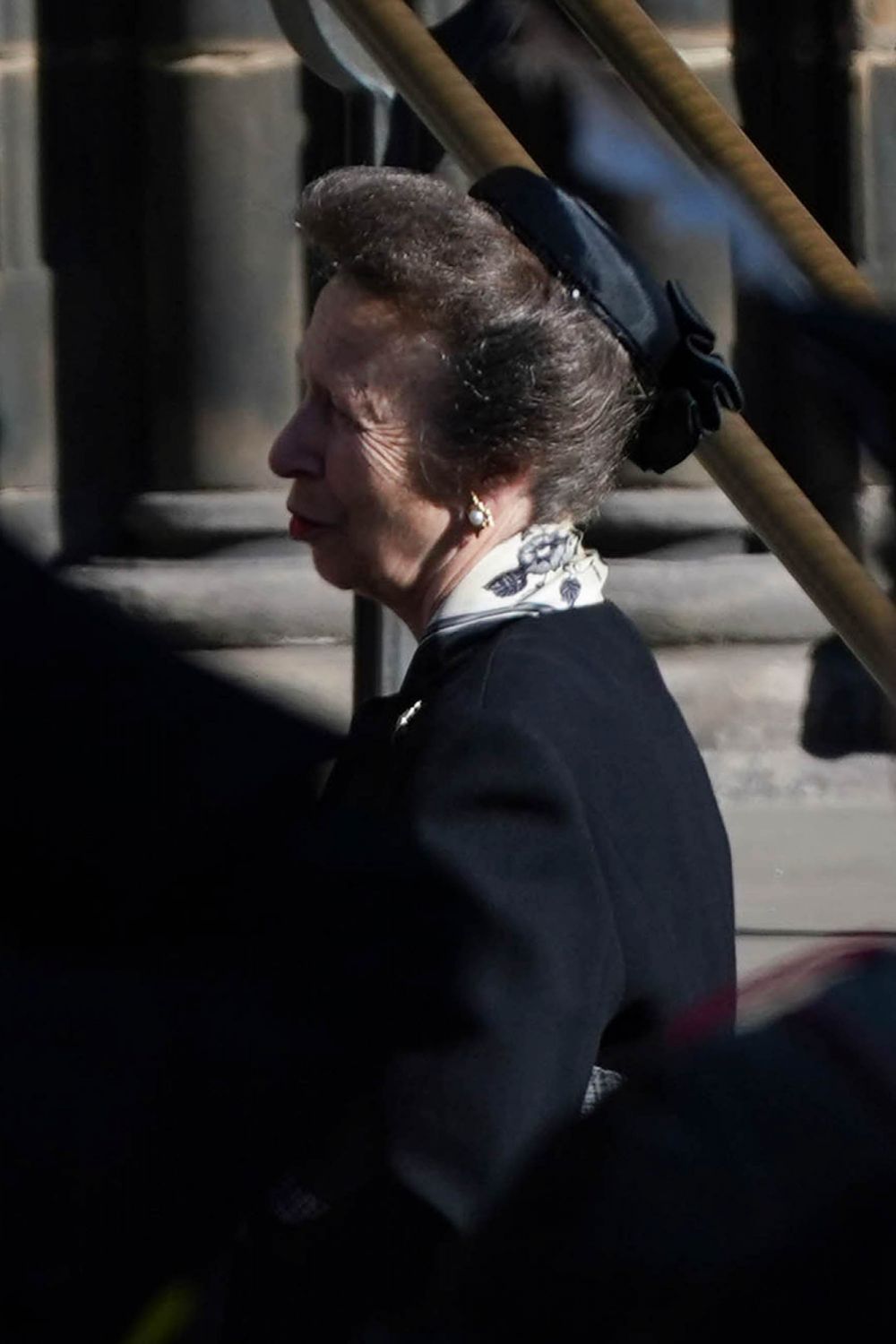 Princess Royal arrives at St Giles Church in Edinburgh, Scotland wearing the Grima pearl earrings (Photo: Ian Forsyth/Getty Images)