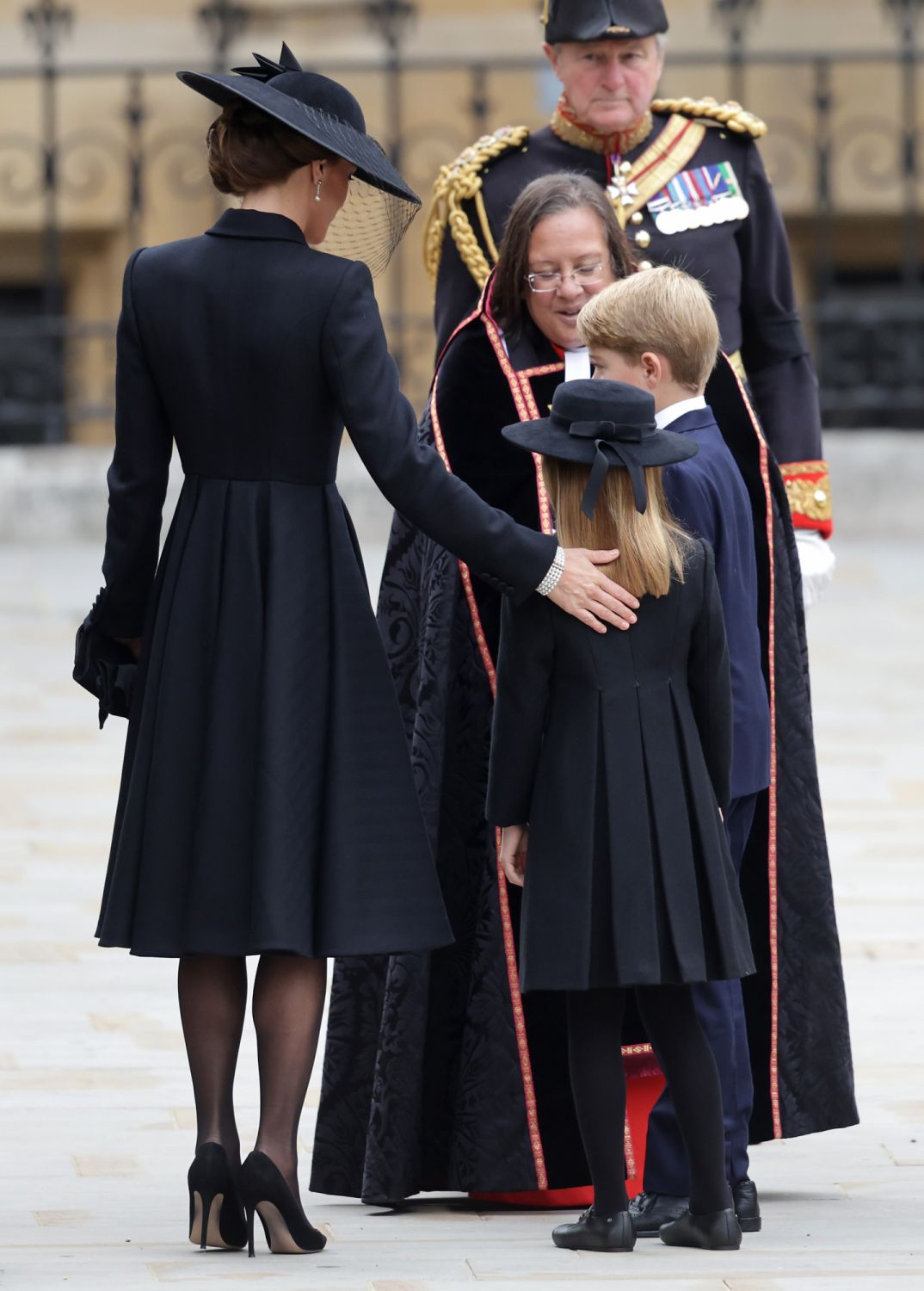 Catherine, Princess of Wales, Princess Charlotte of Wales and Prince George of Wales arrive at The State Funeral Of Queen Elizabeth II (Photo: Chris Jackson/Getty Images)