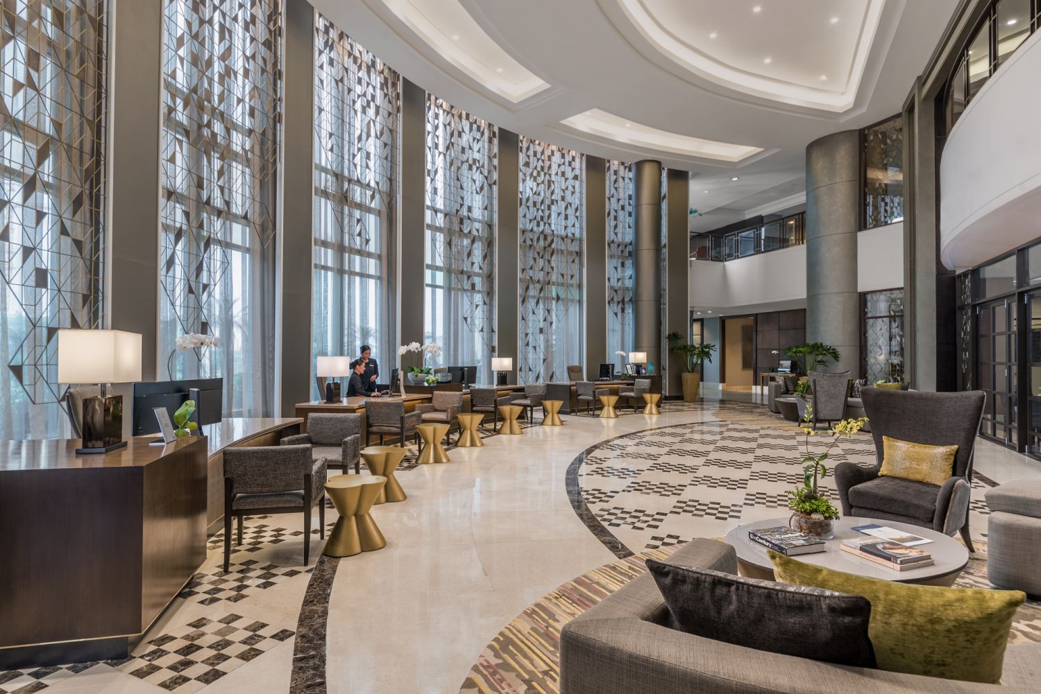Geometric shapes and accents abundantly embellish the Ascott Makati lobby (Photo: Courtesy of The Ascott Limited)