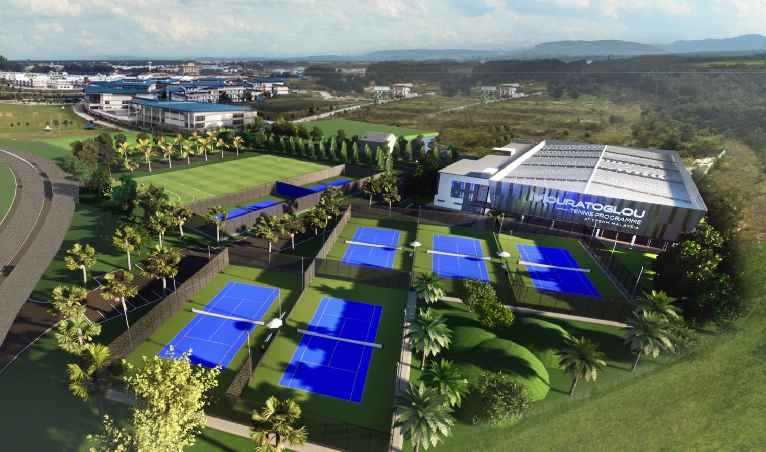 Epsom International School's school’s new purpose-built tennis complex, where The Mouratoglou Tennis Programme is offered