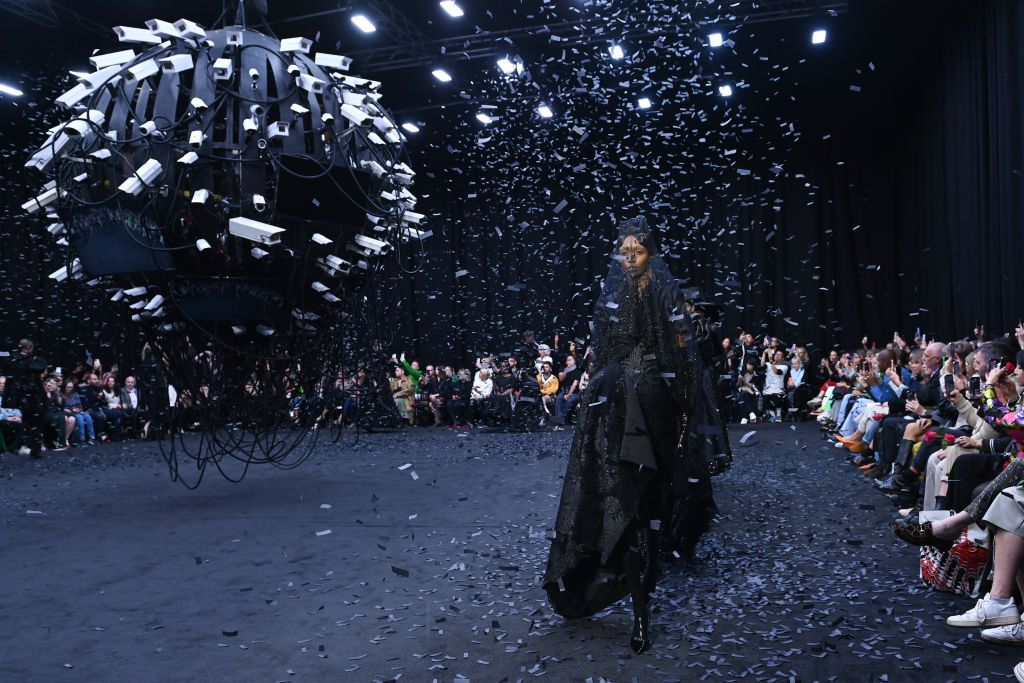 LONDON, ENGLAND - SEPTEMBER 20: A model walks the runway at the finale of the Richard Quinn show during London Fashion Week September 2022 on September 20, 2022 in London, England. (Photo by Kate Green/BFC/Getty Images)