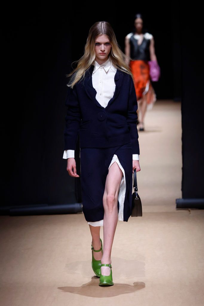 A model walks the runway of the Prada Fashion Show during the Milan Fashion Week Womenswear Spring/Summer 2023 on September 22, 2022 in Milan, Italy. (Photo by Estrop/Getty Images)
