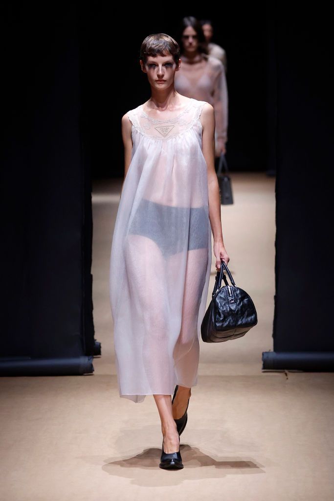 A model walks the runway of the Prada Fashion Show during the Milan Fashion Week Womenswear Spring/Summer 2023 on September 22, 2022 in Milan, Italy. (Photo by Estrop/Getty Images)