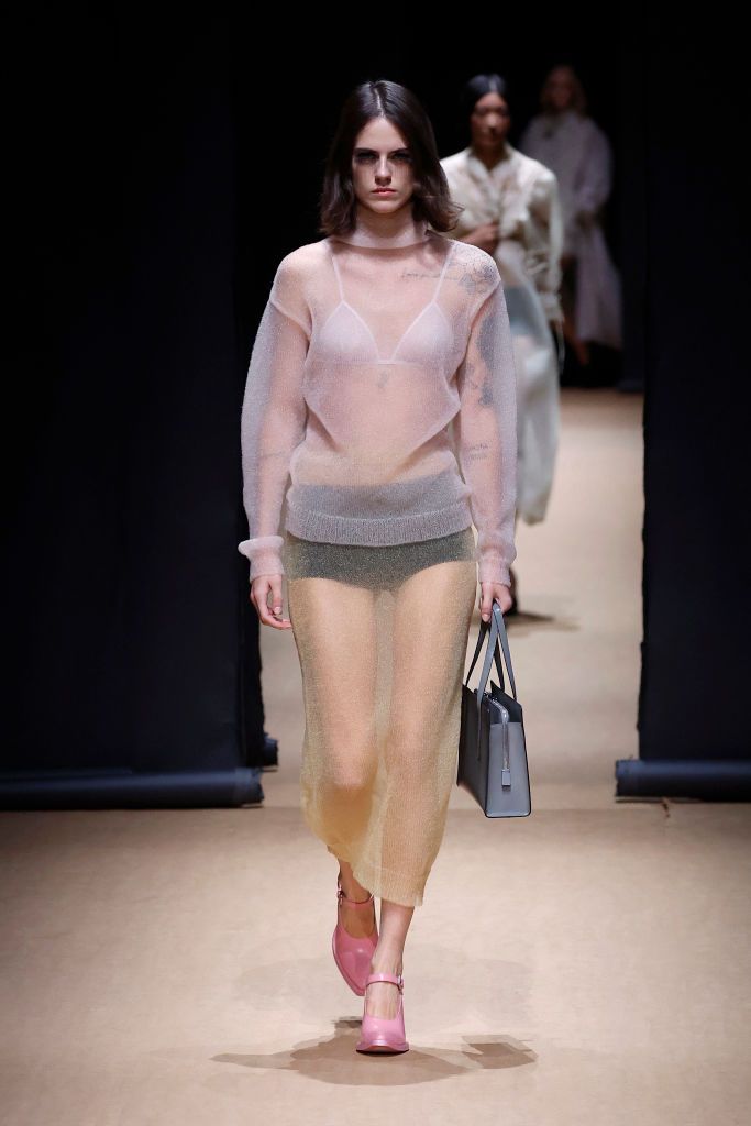 A model walks the runway of the Prada Fashion Show during the Milan Fashion Week Womenswear Spring/Summer 2023 on September 22, 2022 in Milan, Italy. (Photo by Estrop/Getty Images)