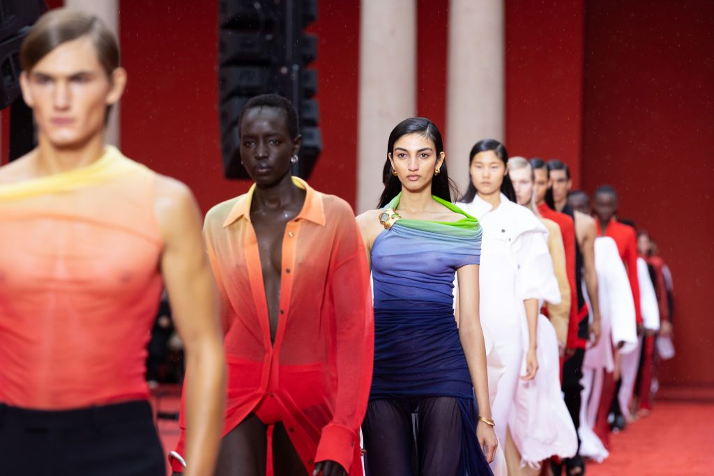 MILAN, ITALY - SEPTEMBER 24: A model walks the runway of the Salvatore Ferragamo Fashion Show - Designer: Maximilian Davis during the Milan Fashion Week Womenswear Spring/Summer 2023 on September 24, 2022 in Milan, Italy. (Photo by Alessandro Martellotta/DeFodi Images via Getty Images)