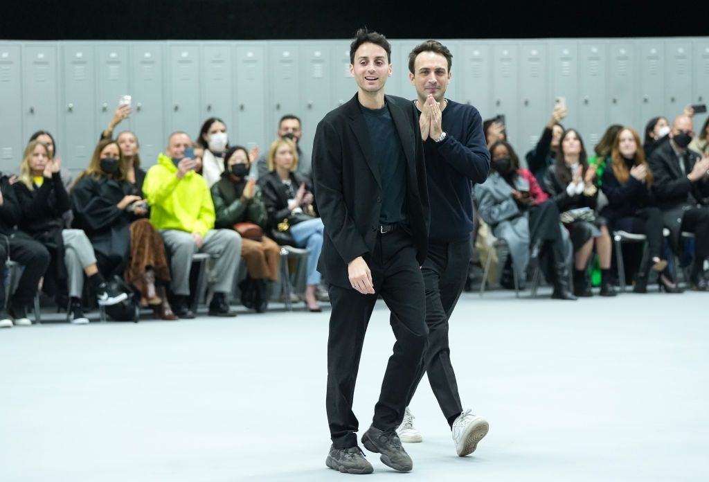 PARIS, FRANCE - MARCH 03: (EDITORIAL USE ONLY - For Non-Editorial use please seek approval from Fashion House) Designers, Arnaud Vaillant and Sebastien Meyer walk the runway during the Coperni Womenswear Fall/Winter 2022-2023 show as part of Paris Fashion Week on March 03, 2022 in Paris, France. (Photo by Francois Durand/Getty Images)