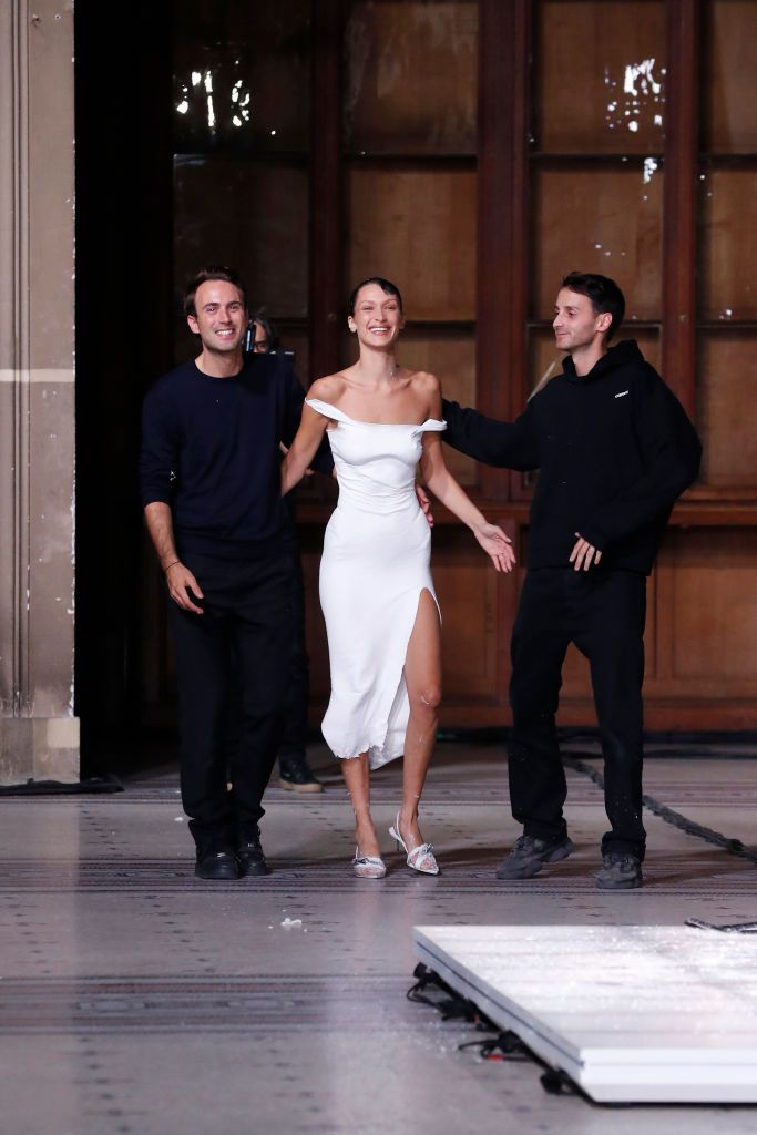 (EDITORIAL USE ONLY - For Non-Editorial use please seek approval from Fashion House) Sébastien Meyer and model Bella Hadid at the runway during the Coperni Womenswear Spring/Summer 2023 show as part of Paris Fashion Week on September 30, 2022 in Paris, France. (Photo by Estrop/Getty Images)