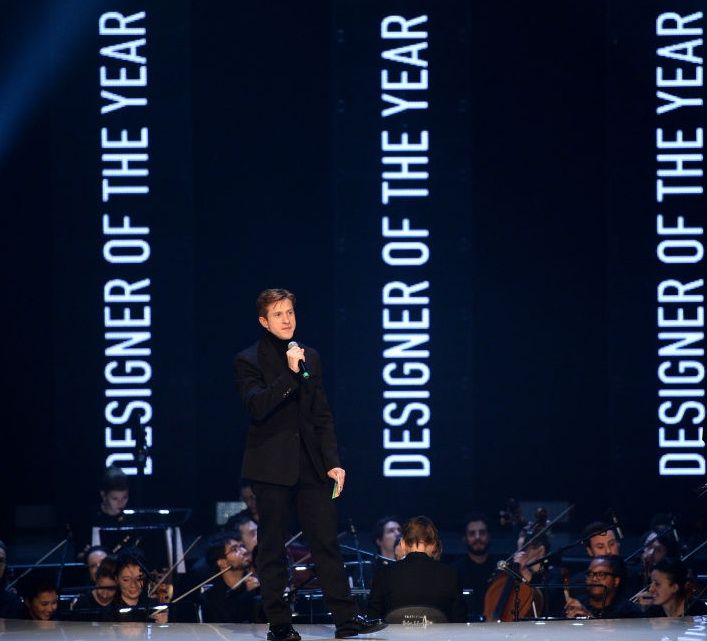 LONDON, ENGLAND - DECEMBER 02: Daniel Lee and Naomi Watts on stage during The Fashion Awards 2019 held at Royal Albert Hall on December 02, 2019 in London, England. (Photo by Jeff Spicer/BFC/Getty Images)