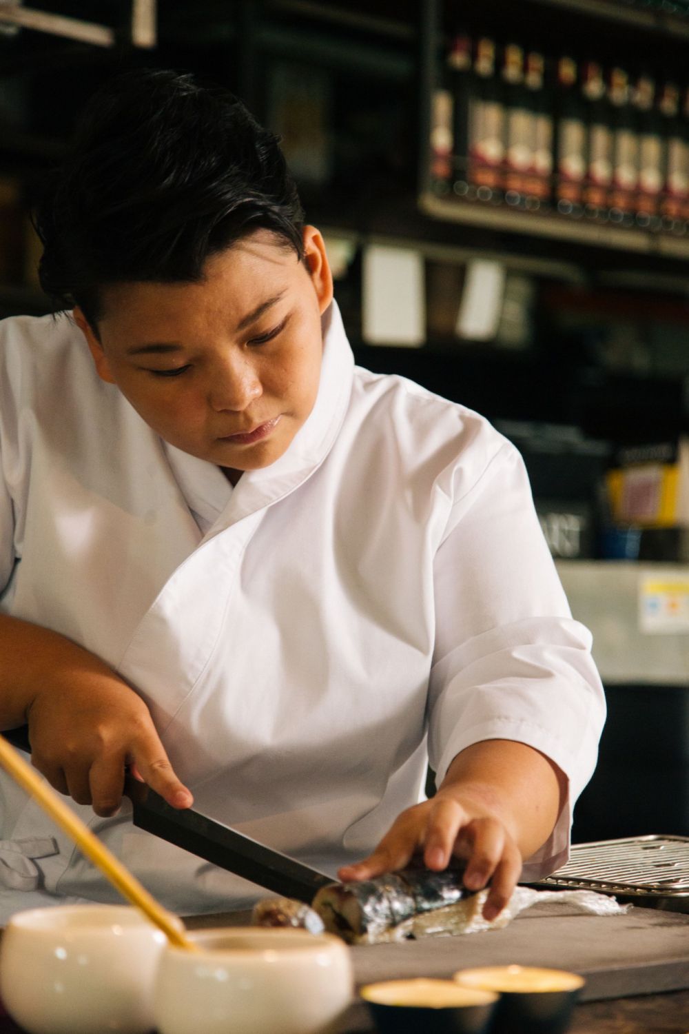 Chef Haruka preparing her Italian saba roll