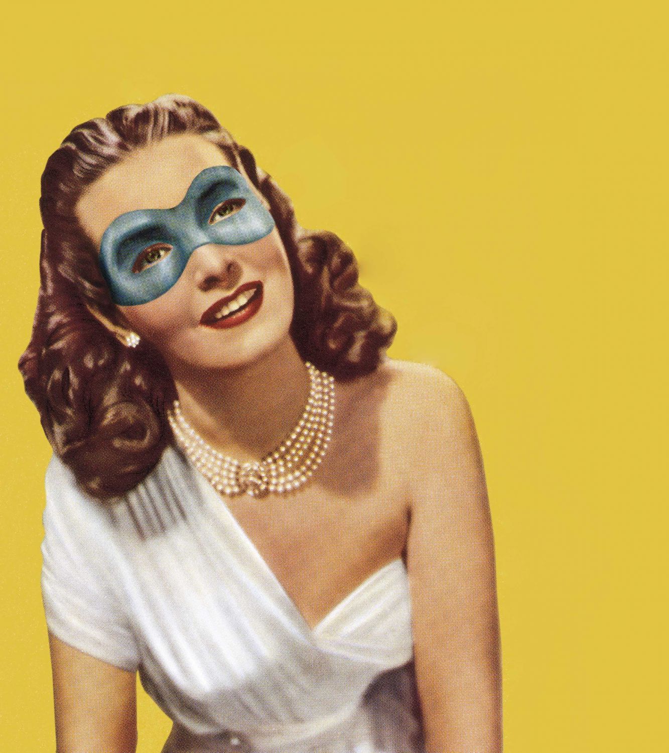 Masked Woman in White Dress