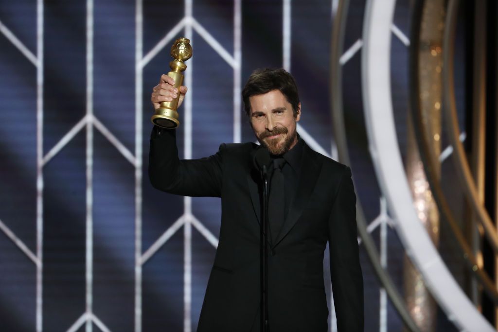BEVERLY HILLS, CALIFORNIA - JANUARY 06: In this handout photo provided by NBCUniversal, Christian Bale from âViceâ accepts the Best Actor in a Motion Picture â Musical or Comedy award onstage during the 76th Annual Golden Globe Awards at The Beverly Hilton Hotel on January 06, 2019 in Beverly Hills, California. (Photo by Paul Drinkwater/NBCUniversal via Getty Images)