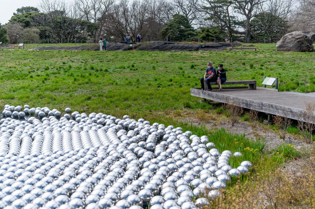 Kusama's Narcissus Garden installed at the New York Botanical Garden in the Bronx on April 10, 2021 (The original was installed at the 1966 Venice Biennale). Photo: Roy Rochlin/Getty Images