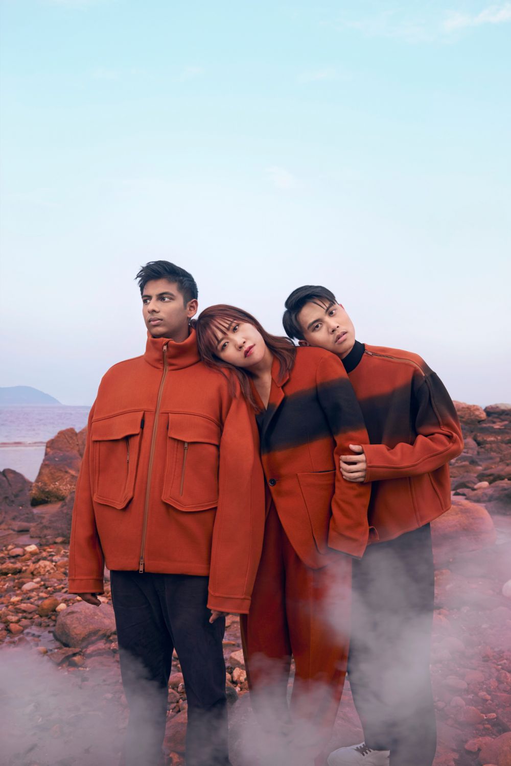 Sidhant Gupta wears Zegna jacket; Raf Simons trousers, available at Farfetch; Emporio Armani Oxford shoes. Chan wears Zegna outfit. Hon wear Zegna outfit (Photo: Affa Chan/Tatler Hong Kong)