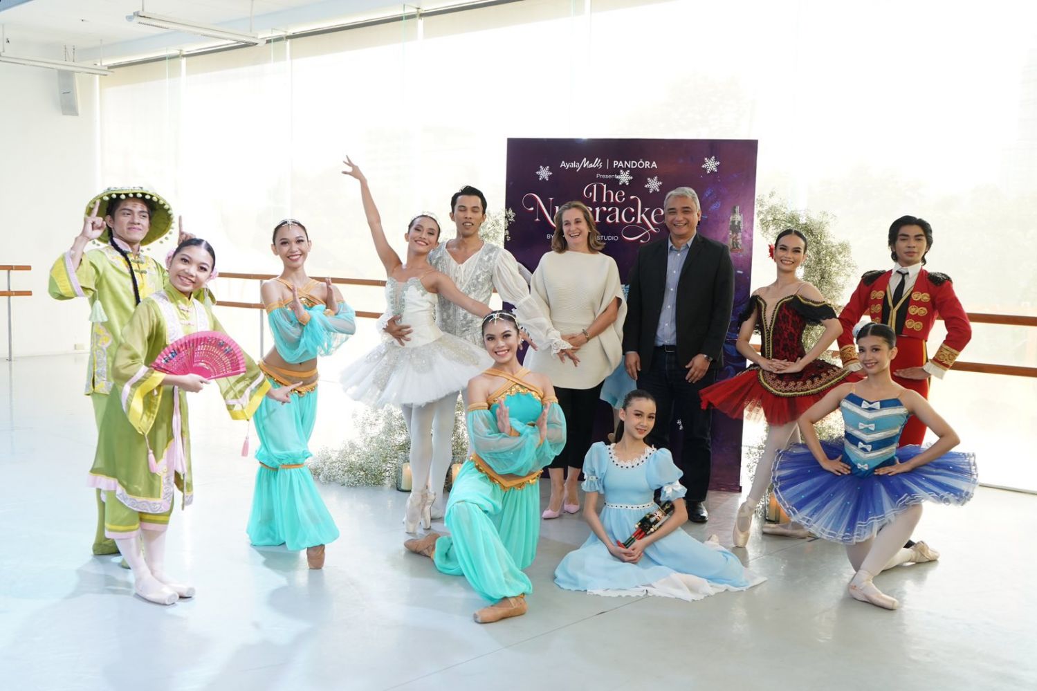 STEPS Dance Studio Founder Sofia Zobel Elizalde and Ayala Malls President Christopher Maglanoc with the ballet ensemble for The Nutcracker