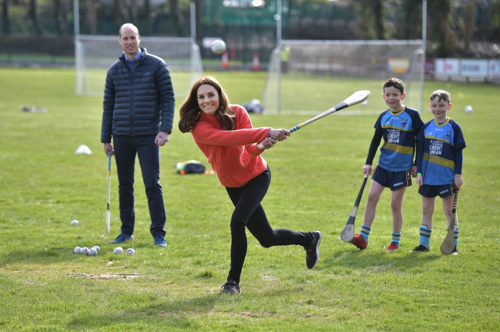 GALWAY, IRELAND - MARCH 05: Prince William, Duke of Cambridge and Catherine, Duchess of Cambridge visit Salthill GAA club and participate in some hurling on the third day of their first official visit to Ireland on March 5, 2020 in Galway, Ireland. (Photo by Charles McQuillan/Getty Images)