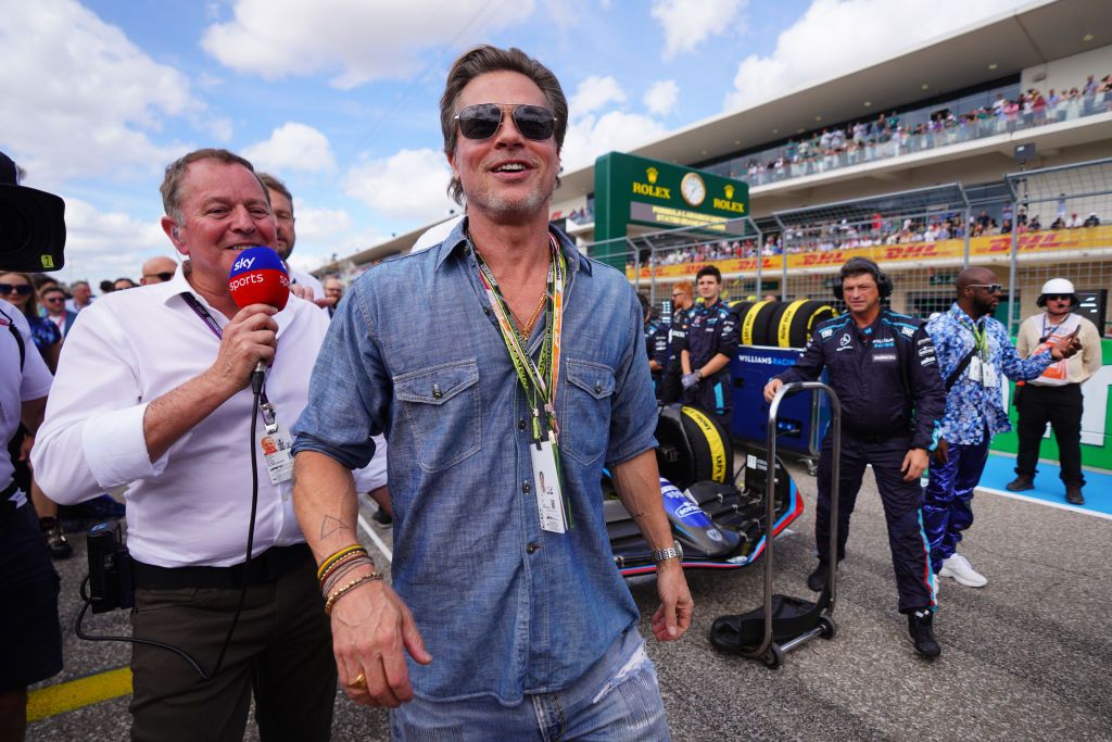 AUSTIN, TEXAS - OCTOBER 23: Brad Pitt visits Williams Racing during the Formula 1 United States Grand Prix at Circuit of The Americas on October 23, 2022 in Austin, Texas. (Photo by Alex Bierens de Haan/Getty Images for Williams Racing)