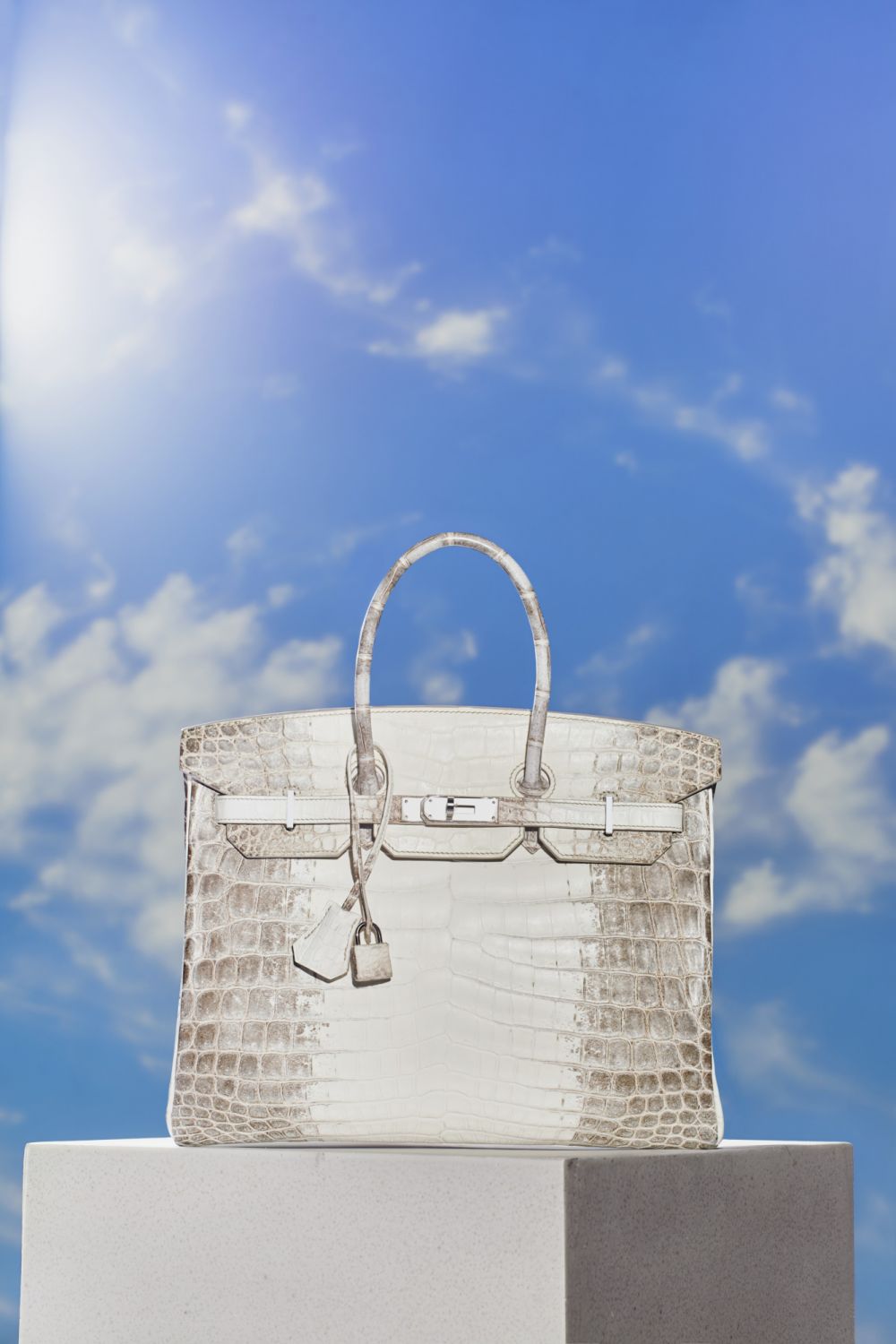 A rare Hermès matte white Himalaya Birkin that went up for auction at Christie's in June 2022