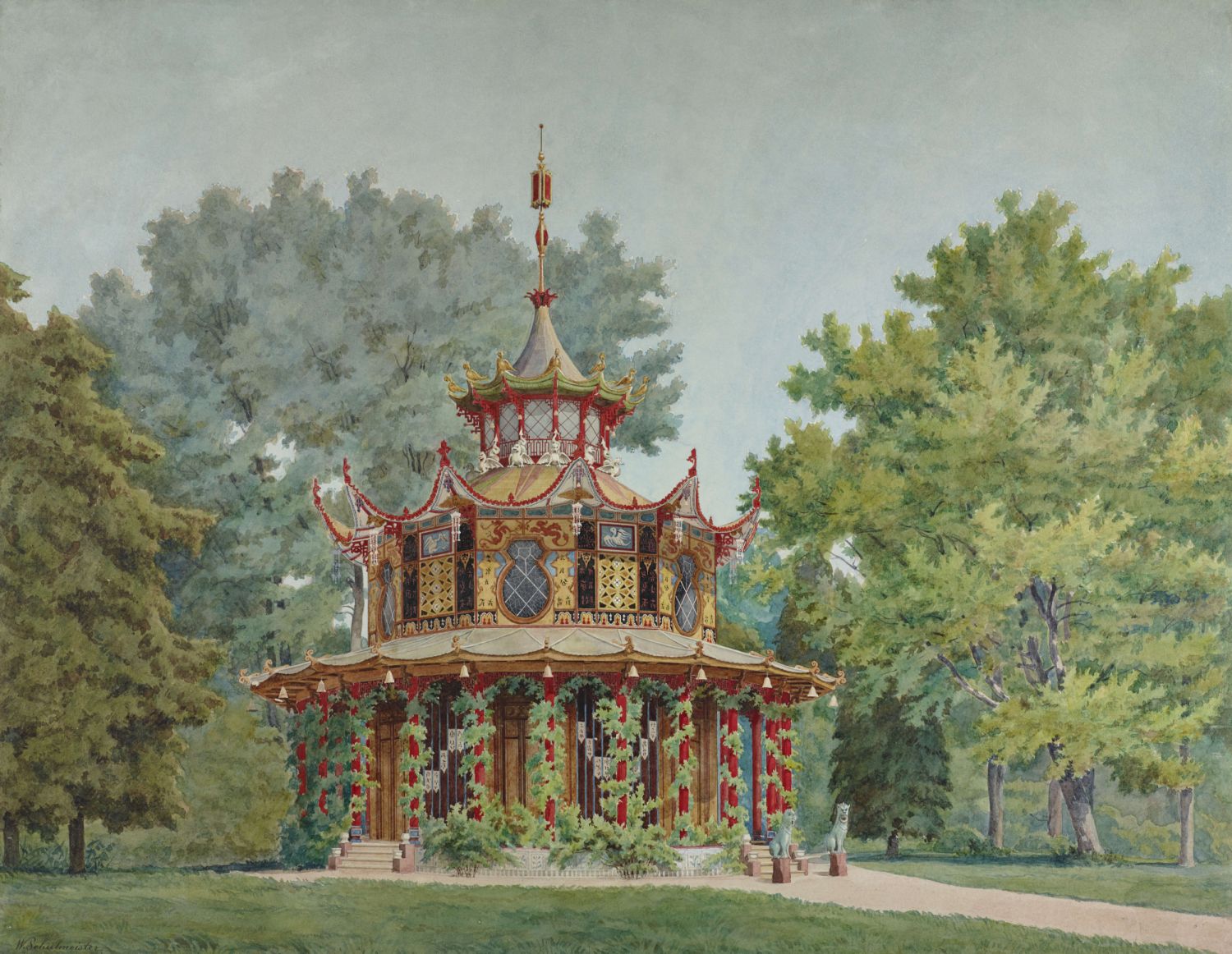 The Chinese Pavilion at Lednice (Eisgrub), second state, Willibald Schulmeister (German, 1851–1909), 1877, Watercolour