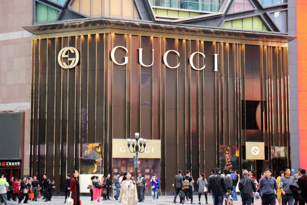 CHONGQING, CHINA - SEPTEMBER 22, 2020 - People walk past a  luxury brand GUCCI store. Chongqing, China, September 22, 2020.- (Photo credit should read Costfoto/Future Publishing via Getty Images)