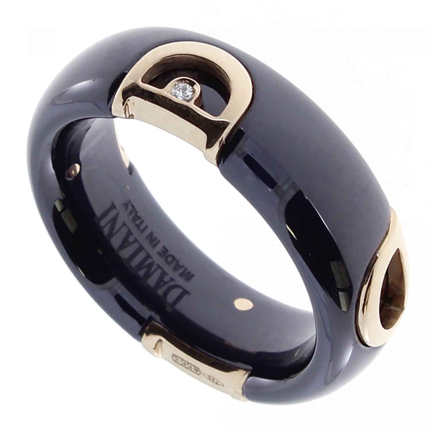 DAMIANI D.Icon黑色陶瓷與18K玫瑰金鑲鑽戒指