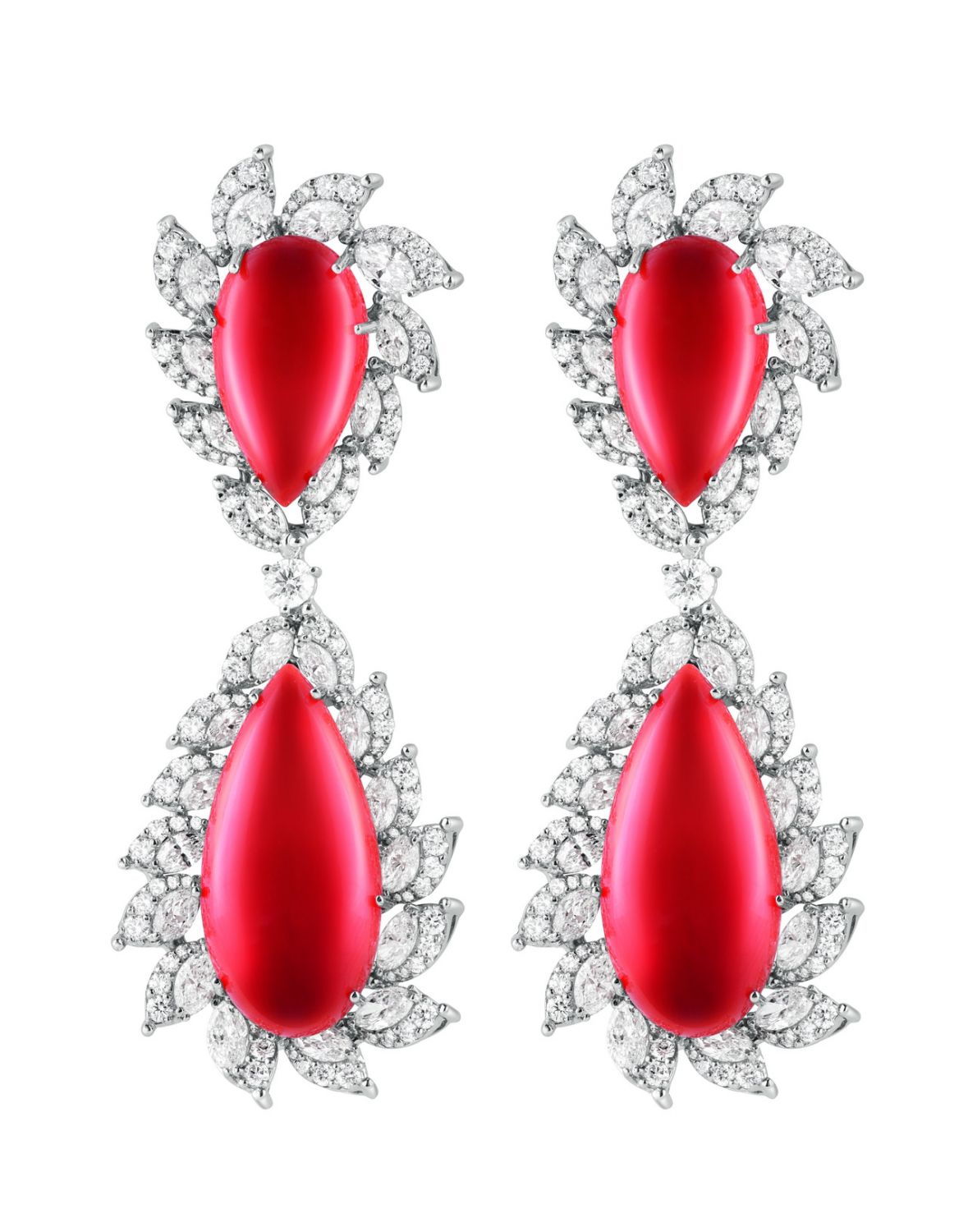DAMIANI Emozioni High Jewelry 18K白金珊瑚耳環