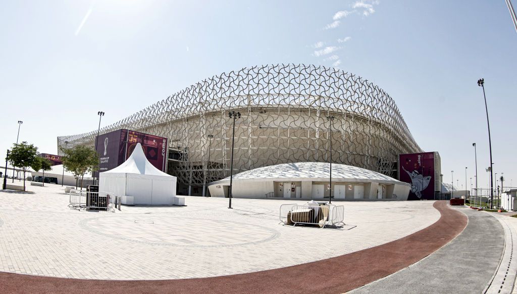 AL-RAYYAN, QATAR - OCTOBER 29: A view of Ahmad Bin Ali Stadium shows the facade's geometry in Al-Rayyan, Qatar on October 29, 2022. Inspired by the local culture and traditions, Ahmad Bin Ali Stadium's facade design resembles the nearby sand dunes and depicts the country's culture through geometry. (Photo by Mohammed Dabbous/Anadolu Agency via Getty Images)