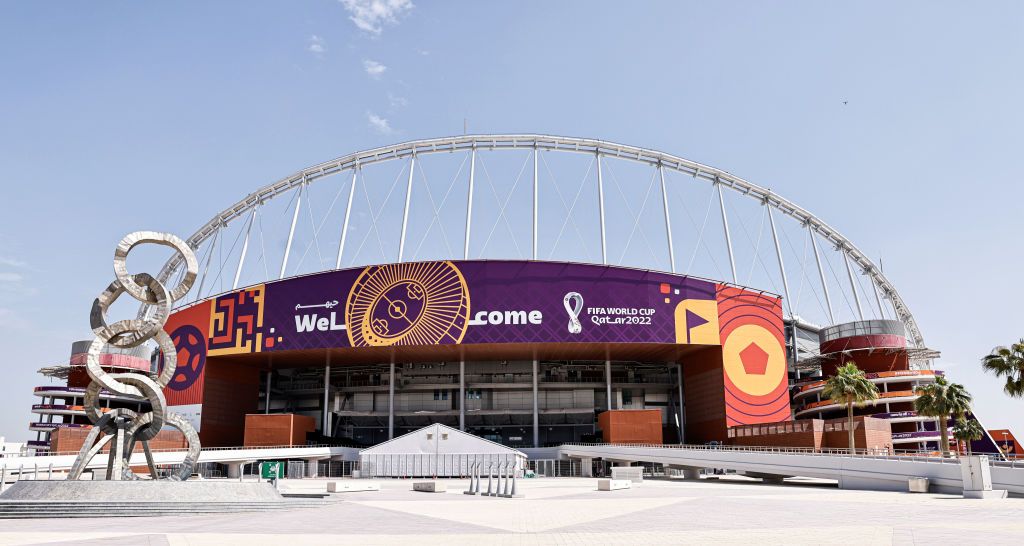 DOHA, QATAR - SEPTEMBER 29: A view of Khalifa International Stadium, one of the eight stadiums, hosting the upcoming FIFA World Cup Qatar 2022, and has 3-2-1 Qatar Olympic and Sport Museum where souvenirs signed by the legendary names of world football, including Pele, Maradona, and Lionel Messi, in Doha, Qatar on September 29, 2022. (Photo by Mohammed Dabbous/Anadolu Agency via Getty Images)