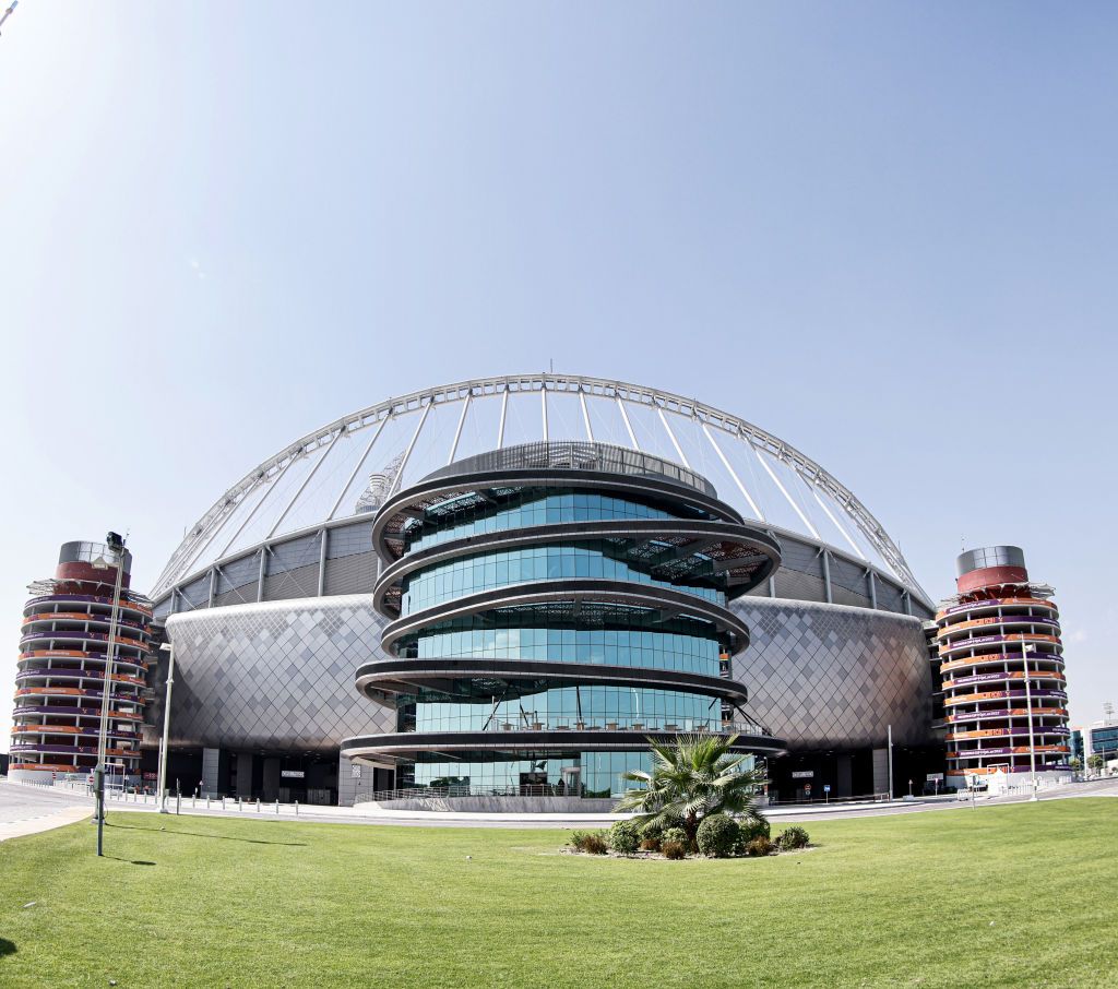 DOHA, QATAR - SEPTEMBER 29: A view of Khalifa International Stadium, one of the eight stadiums, hosting the upcoming FIFA World Cup Qatar 2022, and has 3-2-1 Qatar Olympic and Sport Museum where souvenirs signed by the legendary names of world football, including Pele, Maradona, and Lionel Messi, in Doha, Qatar on September 29, 2022. (Photo by Mohammed Dabbous/Anadolu Agency via Getty Images)