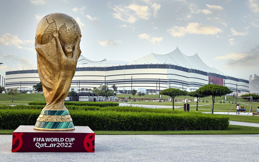 AL KHOR, QATAR - NOVEMBER 02: A view of Al Bayt Stadium and a FIFA World Cup , ahead of the 2022 FIFA World Cup in Al Khor, Qatar on November 02, 2022. Al Bayt Stadium is with a capacity of 60 thousand people, this stadium is inspired by the tents called "byt al sha'ar" used by the local people for many years. (Photo by Mohammed Dabbous/Anadolu Agency via Getty Images)
