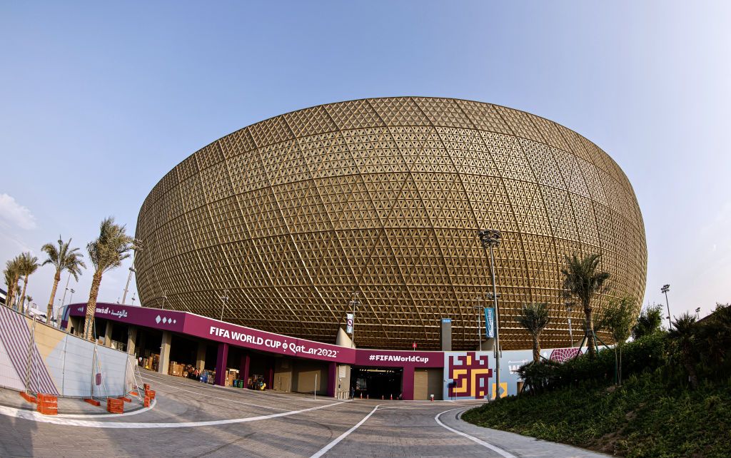 LUSAIL, QATAR - NOVEMBER 07: A view of the Lusail Iconic Stadium, ahead of the 2022 FIFA World Cup in Lusail, Qatar on November 07, 2022. The Lusail Iconic Stadium is with a capacity of 80 thousand people, the biggest stadium in Qatar, the motifs on the stadium reflects the handcrafted works of art. (Photo by Mohammed Dabbous/Anadolu Agency via Getty Images)