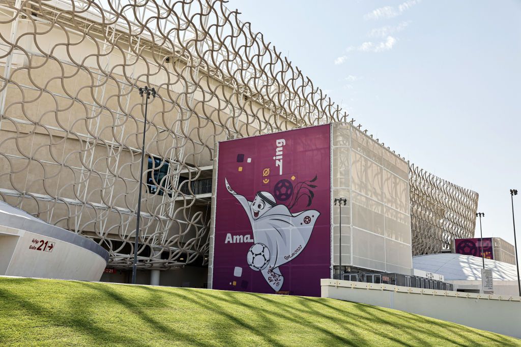 AL-RAYYAN, QATAR - OCTOBER 29: A close view of Ahmad Bin Ali Stadium shows the facade's geometry in Al-Rayyan, Qatar on October 29, 2022. Inspired by the local culture and traditions, Ahmad Bin Ali Stadium's facade design resembles the nearby sand dunes and depicts the country's culture through geometry. (Photo by Mohammed Dabbous/Anadolu Agency via Getty Images)