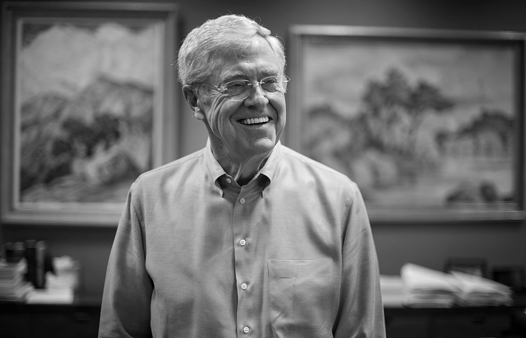 WICHITA, KS    JULY 29:  Charles Koch, 79, is photographed in his office at Koch Industries in Wichita, Kansas, on Wednesday, July 29, 2015. Koch Industries is working with Democrats and Republicans to reform the criminal justice system. (Photo by Nikki Kahn/The Washington Post via Getty Images)
