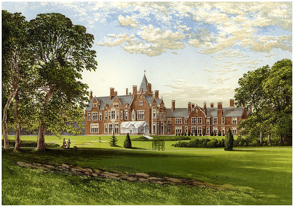 Bagshot Park, Surrey, home of the Duke of Connaught, c1880. Built in 1879 for Prince Arthur, Duke of Connaught, the house is today the home of the Earl and Countess of Wessex. A print from A Series of Picturesque Views of Seats of the Noblemen and Gentlemen of Great Britain and Ireland, edited by Reverend FO Morris, Volume VI, William Mackenzie, London, c1880. Wood-engraved plates after paintings by Benjamin Fawcett and Alexander Francis Lydon. (Photo by The Print Collector/Print Collector/Getty Images)